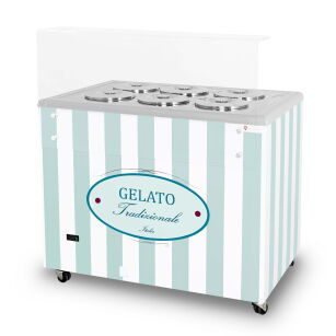 Dystrybutor do lodów | witryna do lodów | konserwator | retro | 6 tub | okrągłe kuwety | 1063x670x895 mm | GELATO POZETTI 6 PASTEL BLUE GELATO POZETTI 6 PASTEL BLUE