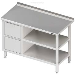 Stół przyścienny z blokiem dwóch szuflad (L),i 2-ma półkami 900x600x850 mm 980286090