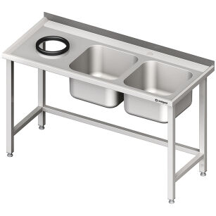 Stół przyścienny ze zlewem bez półki z otworem 1400x700x850 mm, 2-komory po prawej spawany 981017140