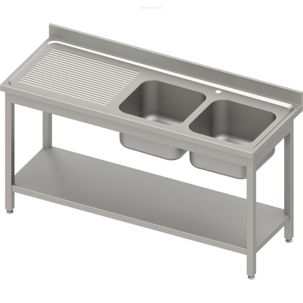 Stół ze zlewem 2-kom.(P),z półką 1800x700x850 mm skręcany, blat tłoczony,rant puszkowy 100x15x10 984597180