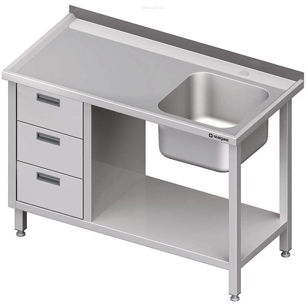 Stół ze zlewem 1-kom.(P), z blokiem trzech szuflad i półką 1500x700x850 mm 982367150