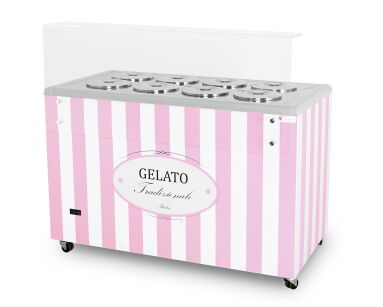 Dystrybutor do lodów | witryna do lodów | konserwator | retro | 8 tub | okrągłe kuwety | 1283x670x895 mm | GELATO POZETTI 8 PINK GELATO POZETTI 8 PINK