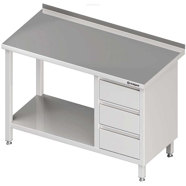 Stół przyścienny z blokiem trzech szuflad (P),i półką 900x600x850 mm 980396090