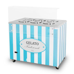 Dystrybutor do lodów | witryna do lodów | konserwator | retro | 6 tub | okrągłe kuwety | 1063x670x895 mm | GELATO POZETTI 6 BLUE GELATO POZETTI 6 BLUE