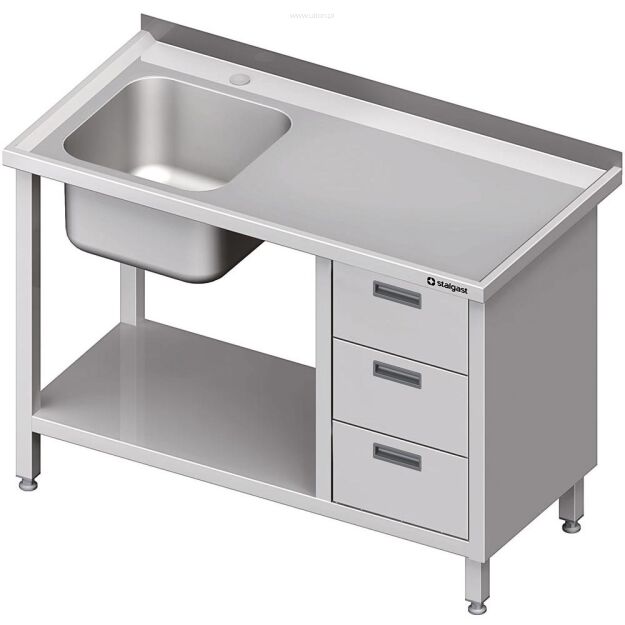 Stół ze zlewem 1-kom.(L), z blokiem trzech szuflad i półką 1700x700x850 mm 982377170