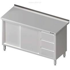 Stół przyścienny z blokiem trzech szuflad (P),drzwi suwane 1600x600x850 mm 980476160