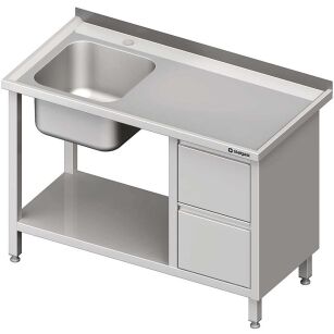 Stół ze zlewem 1-kom.(L), z blokiem dwóch szuflad i półką 1700x700x850 mm 981007170