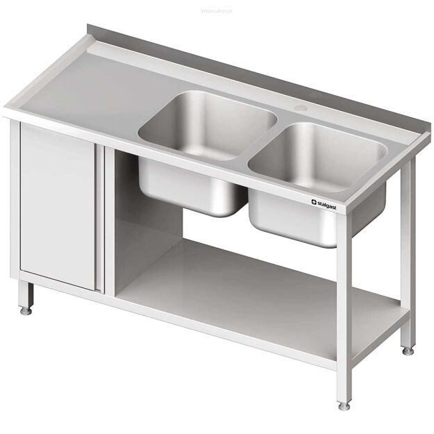 Stół ze zlew 2-kom.(P), z szafką i półką 1800x600x850 mm 981056180