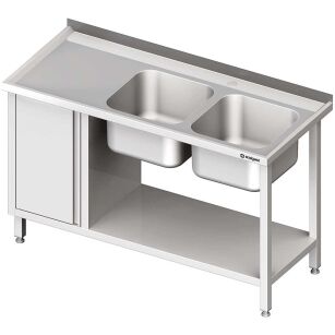 Stół ze zlew 2-kom.(P), z szafką i półką 1800x600x850 mm 981056180
