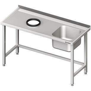 Stół przyścienny ze zlewem, bez półki z otworem 1100x700x850 mm, 1 komora po prawej spawany 980937110