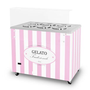 Dystrybutor do lodów | witryna do lodów | konserwator | retro | 6 tub | okrągłe kuwety | 1063x670x895 mm | GELATO POZETTI 6 PINK GELATO POZETTI 6 PINK