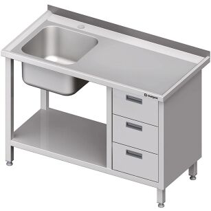 Stół ze zlewem 1-kom.(L), z blokiem trzech szuflad i półką 1800x700x850 mm 982377180