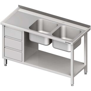 Stół ze zlewem 2-kom.(P), z blokiem trzech szuflad i półką 1700x700x850 mm 981097170