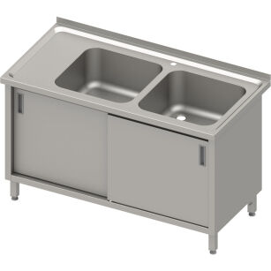Stół ze zlewem 2-kom.(P),drzwi suwane 1300x700x850 mm, blat tłoczony 984007130