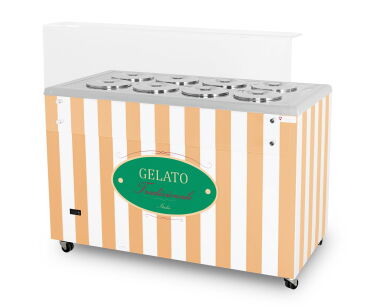 Dystrybutor do lodów | witryna do lodów | konserwator | retro | 8 tub | okrągłe kuwety | 1283x670x895 mm | GELATO POZETTI 8 BEIGE GELATO POZETTI 8 BEIGE