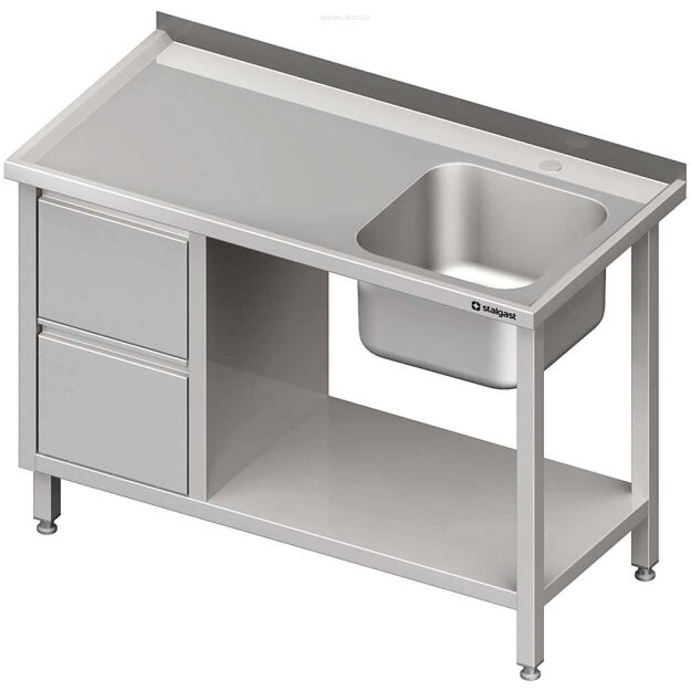 Stół ze zlewem 1-kom.(P), z blokiem dwóch szuflad i półką 1500x700x850 mm 980997150