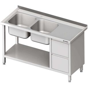Stół ze zlewem 2-kom.(L), z blokiem dwóch szuflad i półką 1500x700x850 mm 981087150