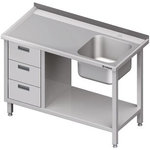 Stół ze zlewem 1-kom.(P), z blokiem trzech szuflad i półką 1600x700x850 mm 982367160