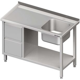 Stół ze zlewem 1-kom.(P), z blokiem dwóch szuflad i półką 1600x700x850 mm 980997160