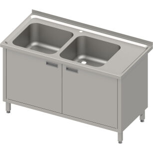 Stół ze zlewem 2-kom.(L),drzwi skrzydłowe 1300x700x850 mm, blat tłoczony 983987130