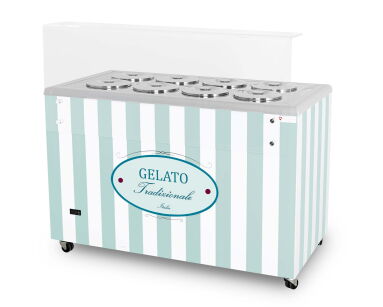 Dystrybutor do lodów | witryna do lodów | konserwator | retro | 8 tub | okrągłe kuwety | 1283x670x895 mm | GELATO POZETTI 8 PASTEL BLUE GELATO POZETTI 8 PASTEL BLUE