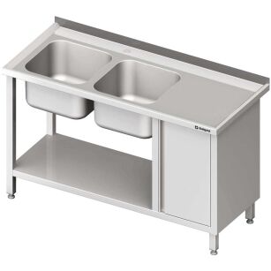 Stół ze zlew 2-kom.(L), z szafką i półką 1800x700x850 mm 981067180