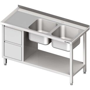 Stół ze zlewem 2-kom.(P), z blokiem dwóch szuflad i półką 1500x700x850 mm 981077150